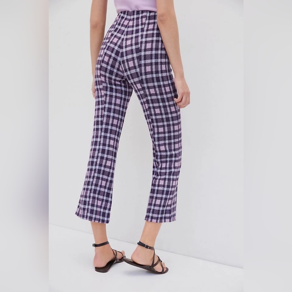 Maeve Anthropologie Pastel Plaid Crop Flare Pants Size S - Picture 3 of 14